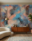 Canvas-like copper and blue abstract brushstroke peel and stick wallpaper - Copper Storm