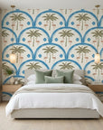 Coral Arc geometric arch wallpaper adding character to a cozy bedroom