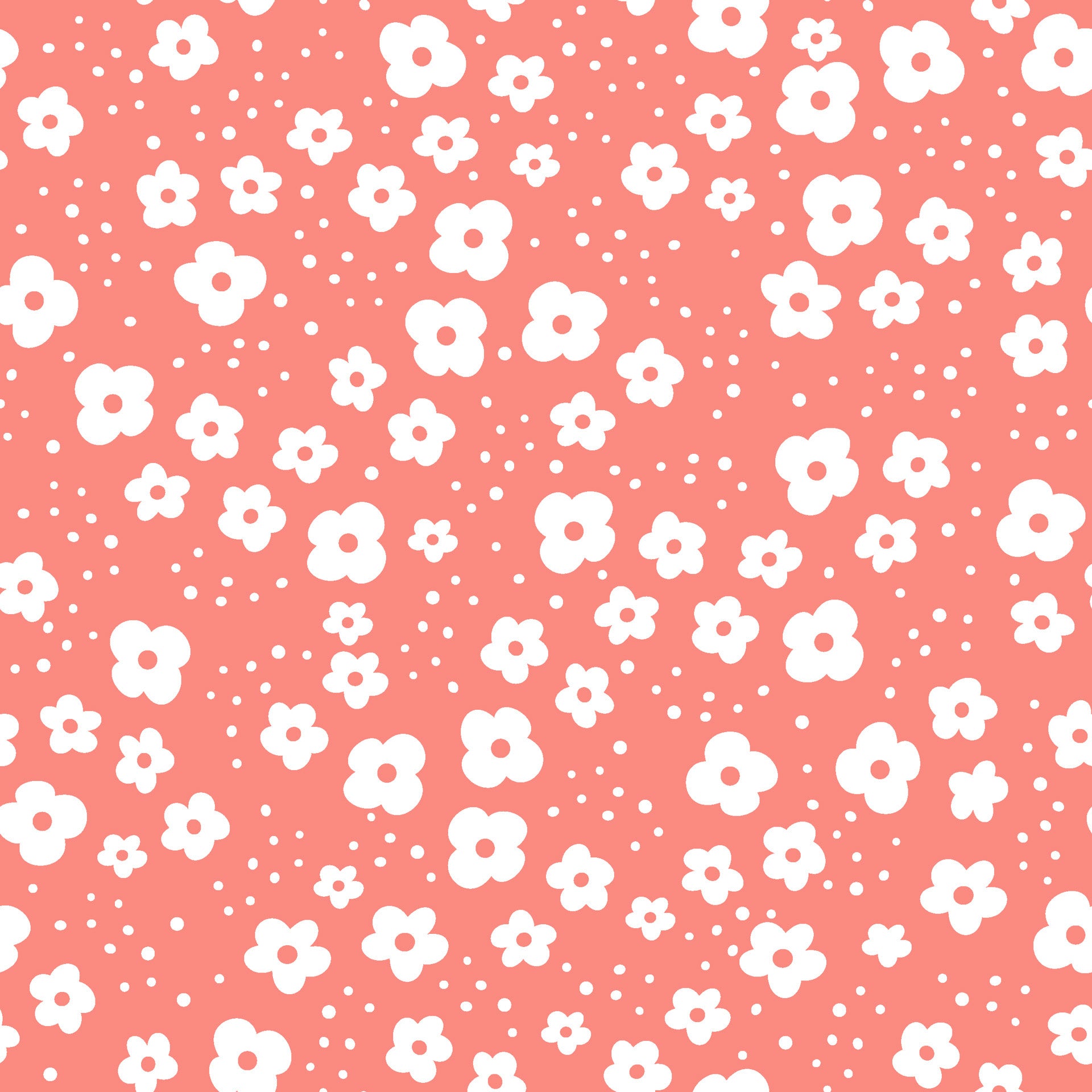 Smooth coral pink small ditsy floral peel and stick wallpaper - Coral Cascade