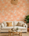 Coral Dream soft abstract wallpaper in a warm and inviting living room