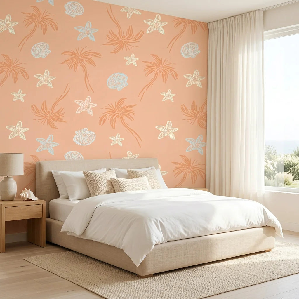 Coral Dream soft abstract wallpaper adding character to a cozy bedroom