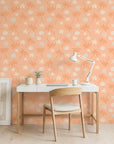 Coral Dream soft abstract wallpaper as a feature wall in a bright home office