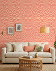 Coral Totem geometric icon wallpaper in a warm and inviting living room