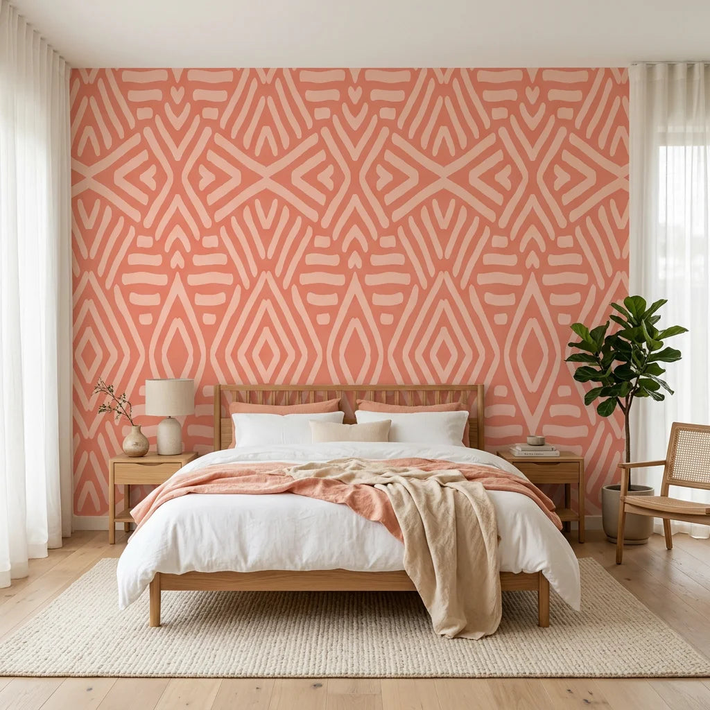 Coral Totem geometric icon wallpaper adding character to a cozy bedroom
