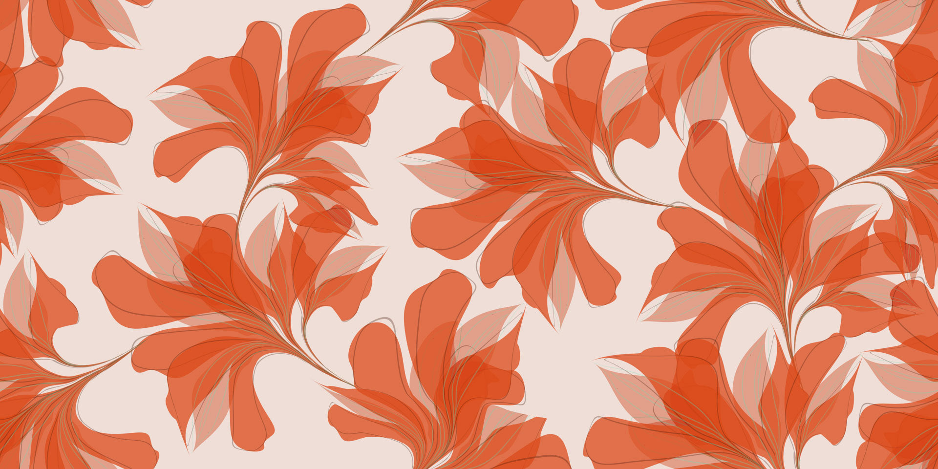 Coral Whispers: An abstract wall covering featuring sheer coral and orange botanical elements