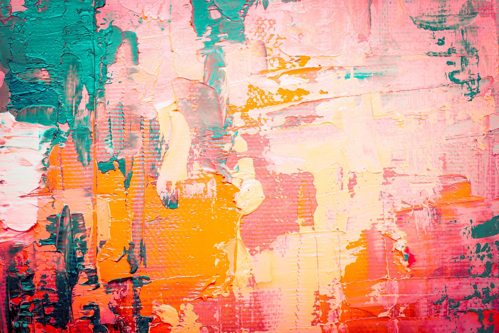 Coral & Teal vibrant pink and teal abstract wallpaper creating ambiance in a serene bathroom