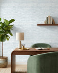Cornflower Dash blue abstract texture wallpaper adding character to a cozy bedroom