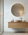 Cornflower Dash blue abstract texture wallpaper as a feature wall in a bright home office