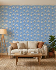 Cornflower Garden cornflower blue floral in a warm and inviting living room