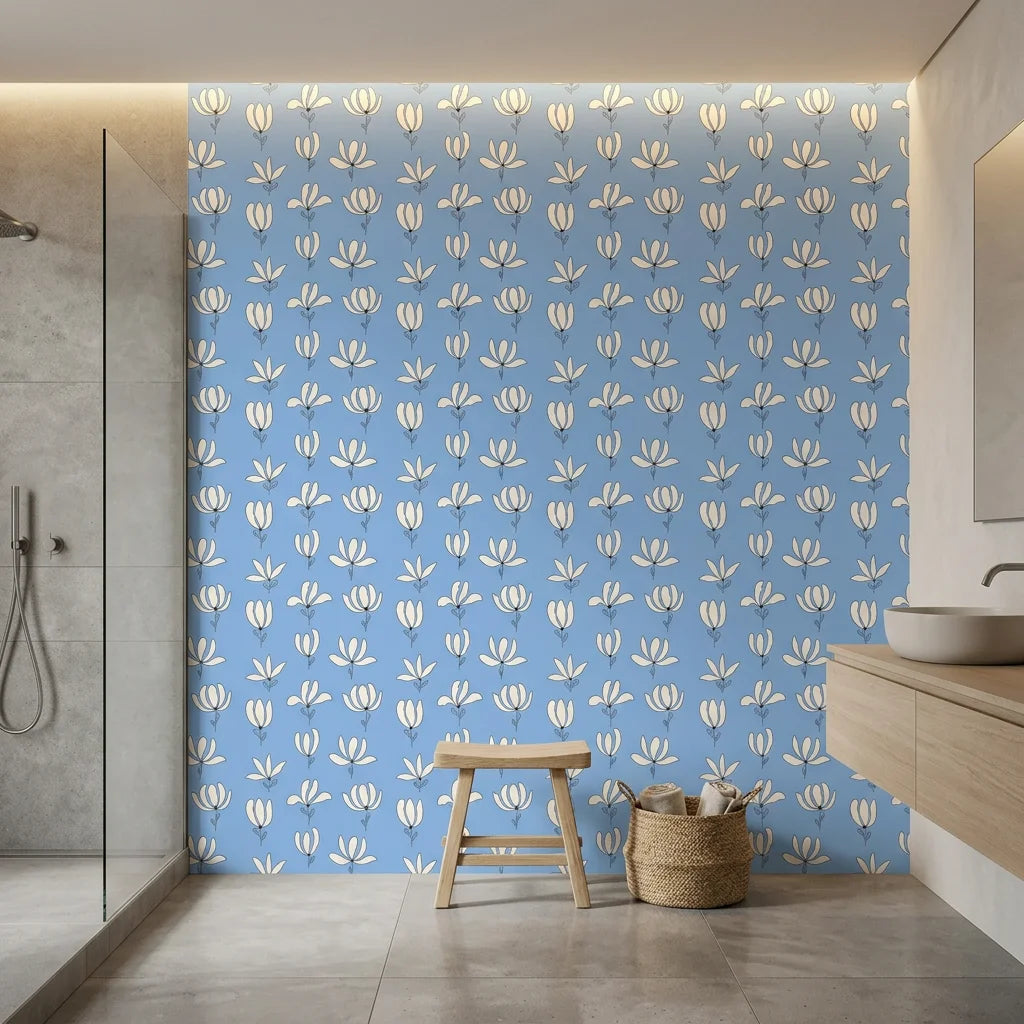 Cornflower Garden cornflower blue floral creating ambiance in a serene bathroom