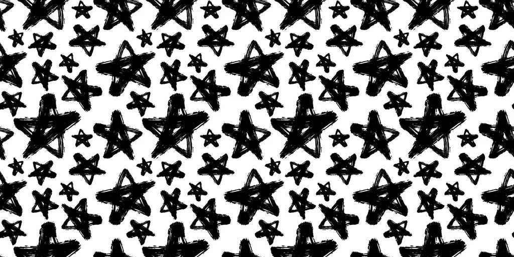 Matte white black hand-drawn star pattern peel and stick wallpaper -Cosmic Dust