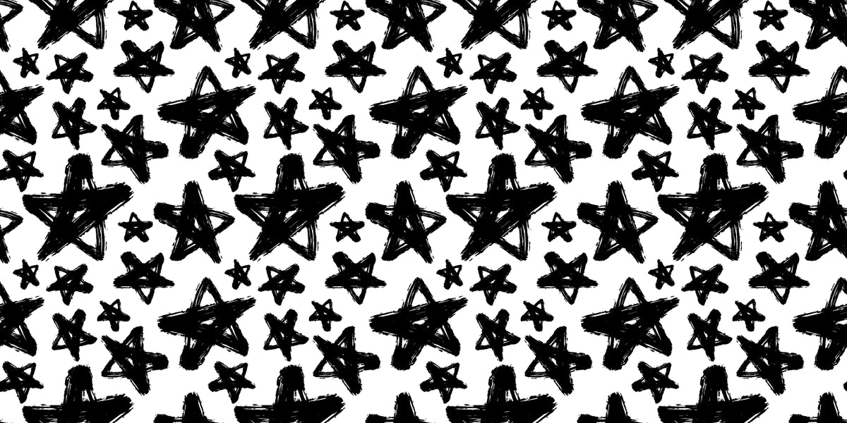 Matte white black hand-drawn star pattern peel and stick wallpaper -Cosmic Dust