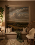 Countryside at Dusk landscape wallpaper featuring dramatic clouds over rolling hills in cozy reading nook