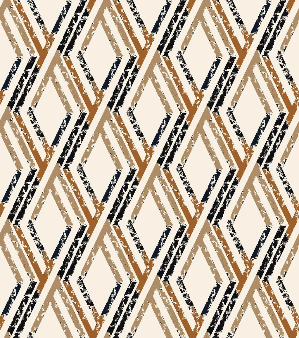 Cracked Facets neutral beige distressed diamond trellis wallpaper