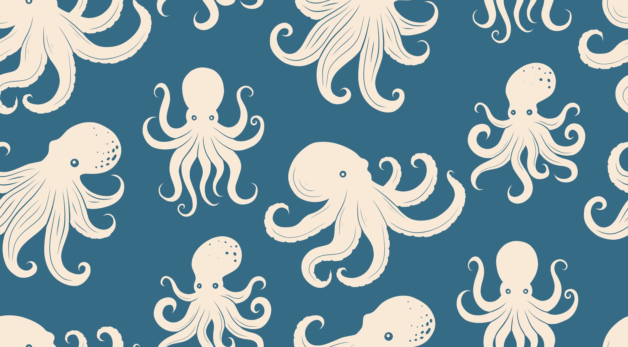 Smooth teal blue octopus marine peel and stick wallpaper - Cresting Wave