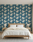 Cresting Wave vibrant teal octopus wallpaper adding character to a cozy bedroom