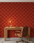 Crimson Bloom bold red botanical mural wallpaper adding character to a cozy bedroom