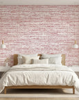 Crimson Horizon textured red abstract wallpaper adding character to a cozy bedroom