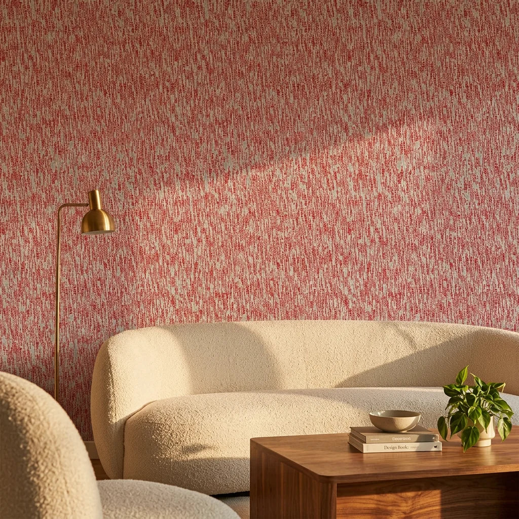 Textured red and grey geometric weave peel and stick wallpaper - Crimson Relic