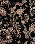 Red and brown patterned elements on deep-toned classic paisley wallpaper, titled Crimson Twilight