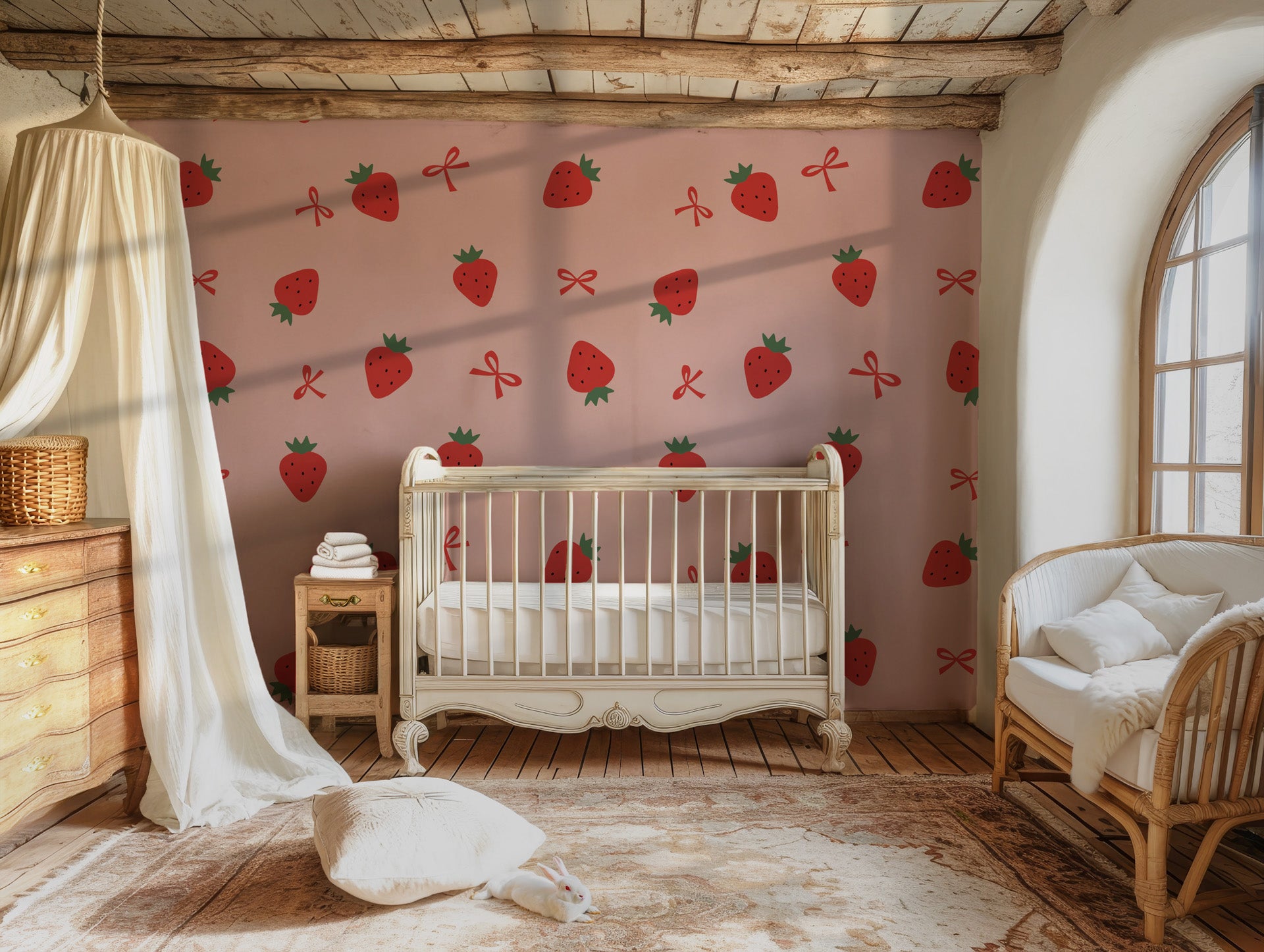 Rich crimson wallpaper with a playful design