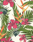 Red hibiscus and orange bird of paradise floral peel and stick wallpaper