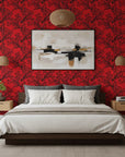Crimson Pine Silhouette bold red tree wallpaper adding character to a cozy bedroom
