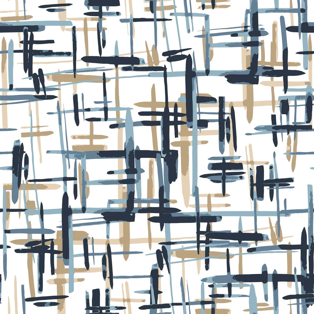 Smooth navy blue and beige abstract brushstroke peel and stick wallpaper - Crosshatch Canvas