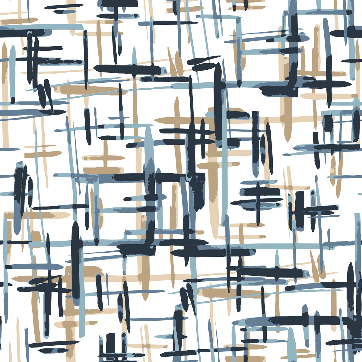 Crosshatch Canvas navy blue and beige abstract brushstroke wallpaper