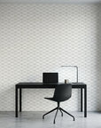 Crystal Lines grey geometric trellis as a feature wall in a bright home office