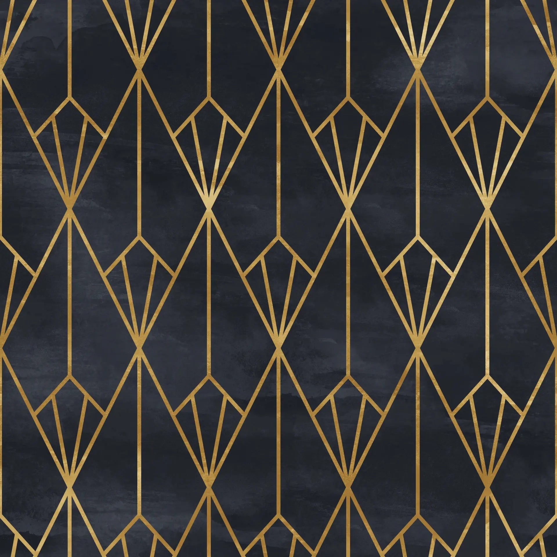 Crystal Noir dramatic black and gold art deco wallpaper