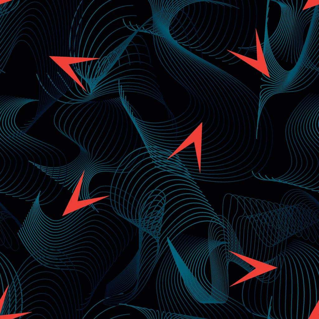 Abstract cream and teal peel-and-stick wallpaper with wavy lines - Current Drift