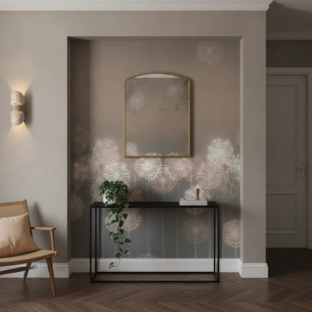 Dandelion Drift dreamy botanical silhouette as a feature wall in a bright home office