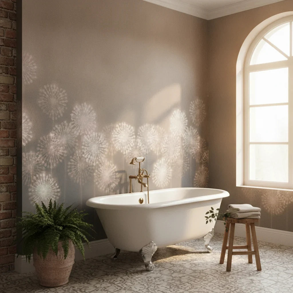 Dandelion Drift dreamy botanical silhouette creating ambiance in a serene bathroom