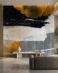 Matte black charcoal and gold abstract peel and stick wallpaper - Dark Ember