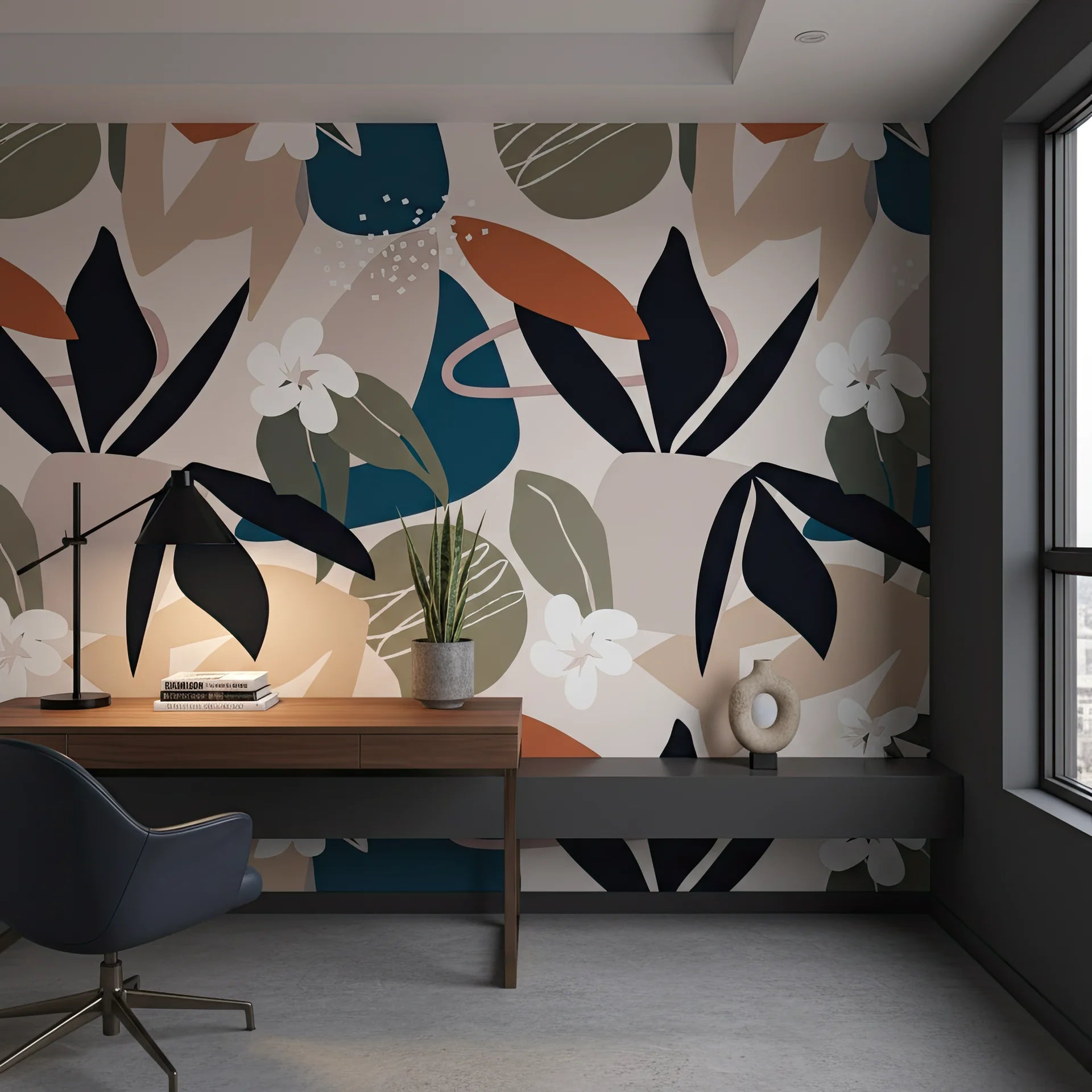Botanical removable wallpaper with contemporary graphic design