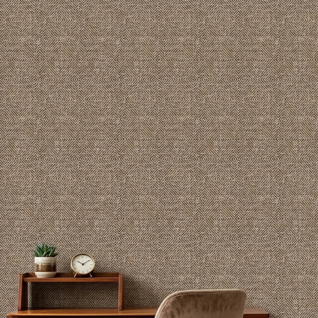 Dark Weave neutral geometric peel and stick wallpaper welcoming guests in an elegant entryway