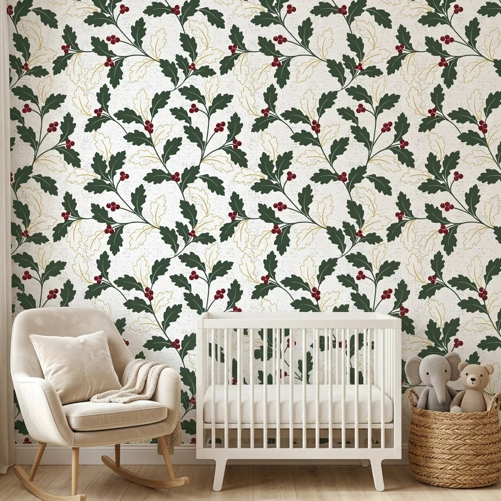 Deep Oak elegant green botanical wallpaper creating ambiance in a serene bathroom