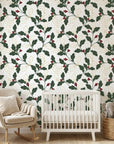 Deep Oak elegant green botanical wallpaper creating ambiance in a serene bathroom