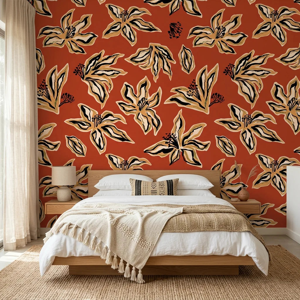 Desert Blaze cacti wallpaper adding character to a cozy bedroom