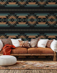 Geometric Southwestern wallcovering named 'Desert Echoes', showing linear stripes that fade from black to orange