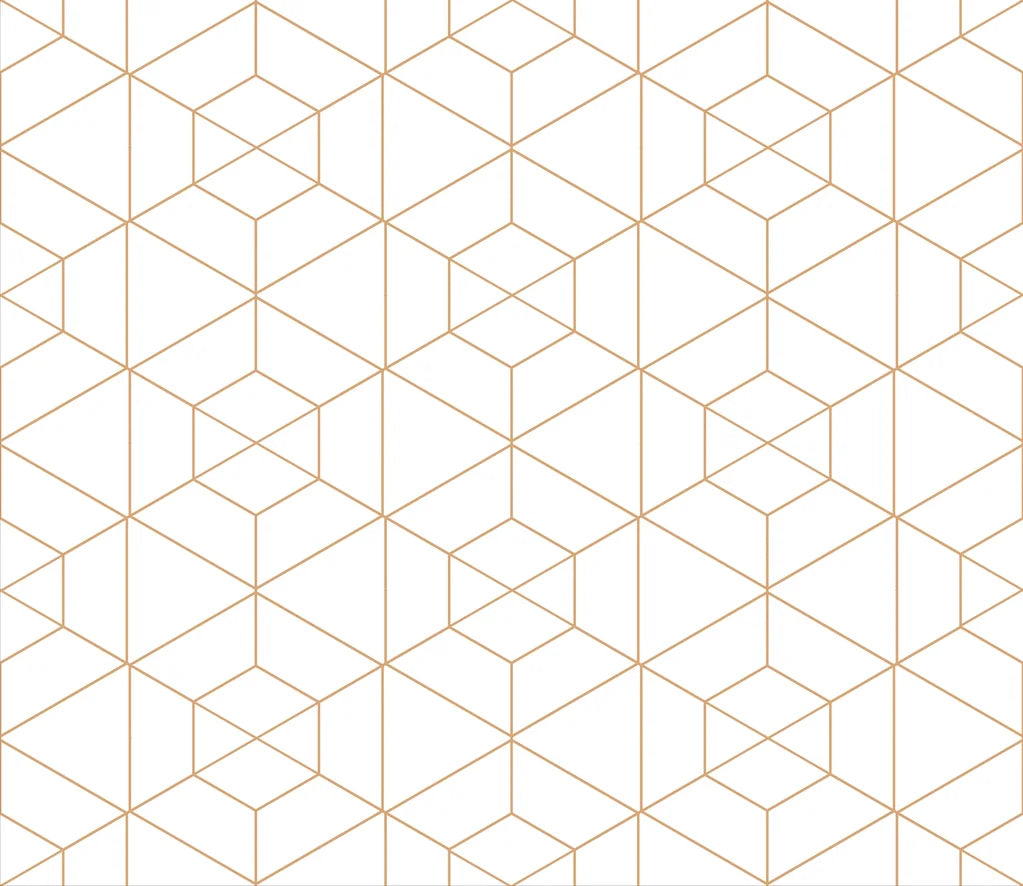 Smooth white gold geometric cube peel and stick wallpaper - Desert Filigree