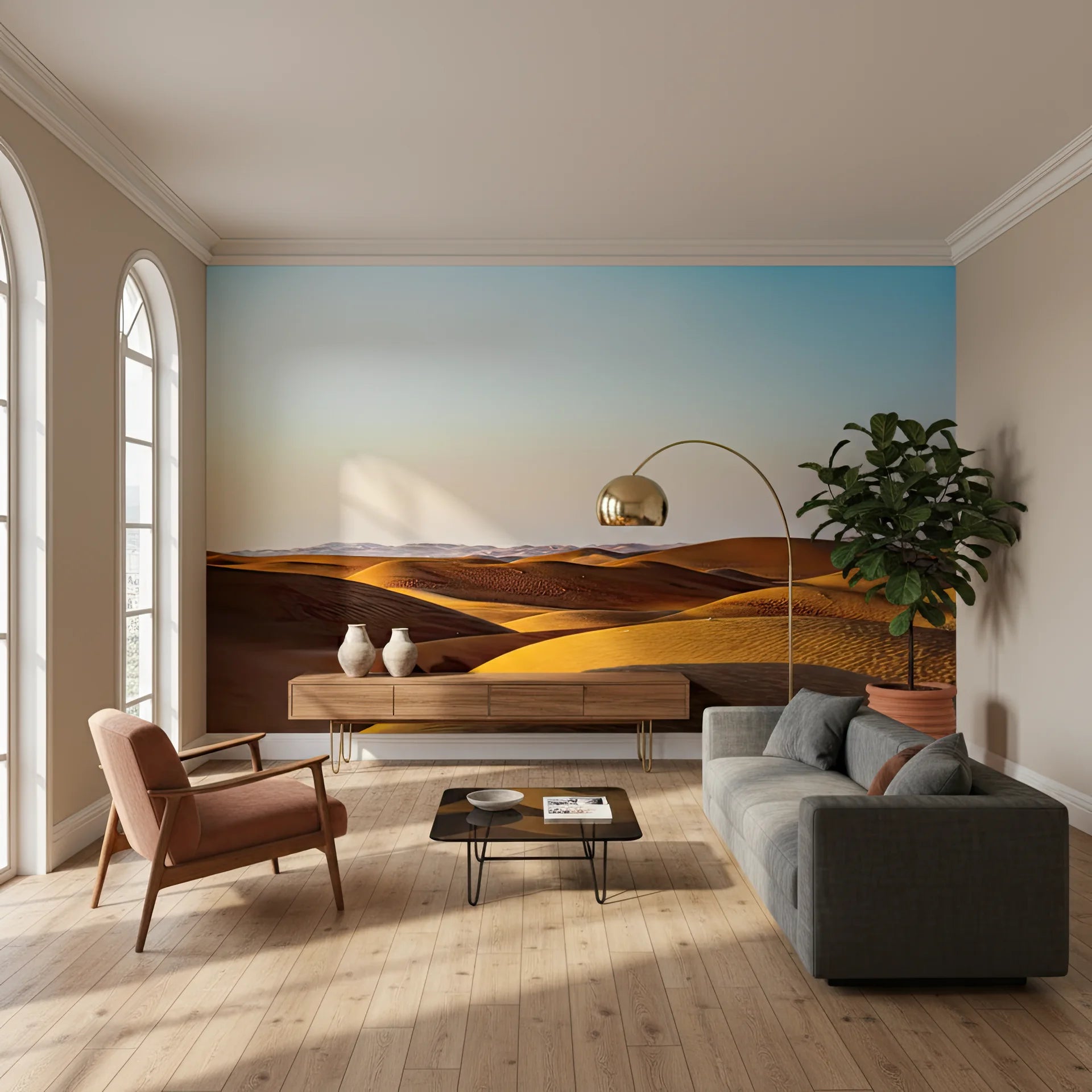 Golden desert landscape with warm sand and sun-baked terrain removable wallpaper