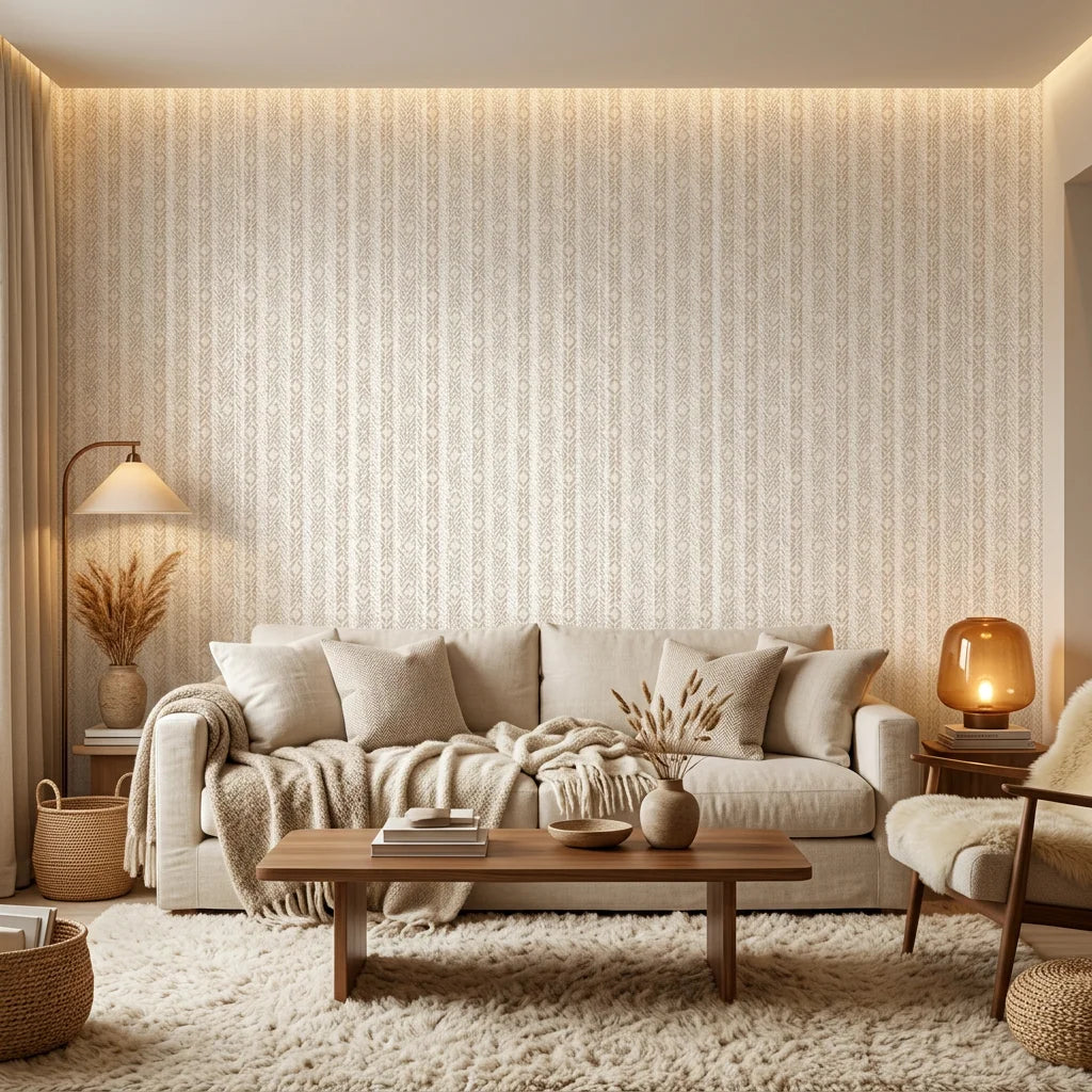 Linen-like neutral geometric peel and stick wallpaper - Desert Loom