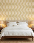 Desert Ritual ochre geometric peel and stick wallpaper adding character to a cozy bedroom