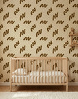 Desert Trace warm beige minimalist abstract mural wallpaper adding character to a cozy bedroom