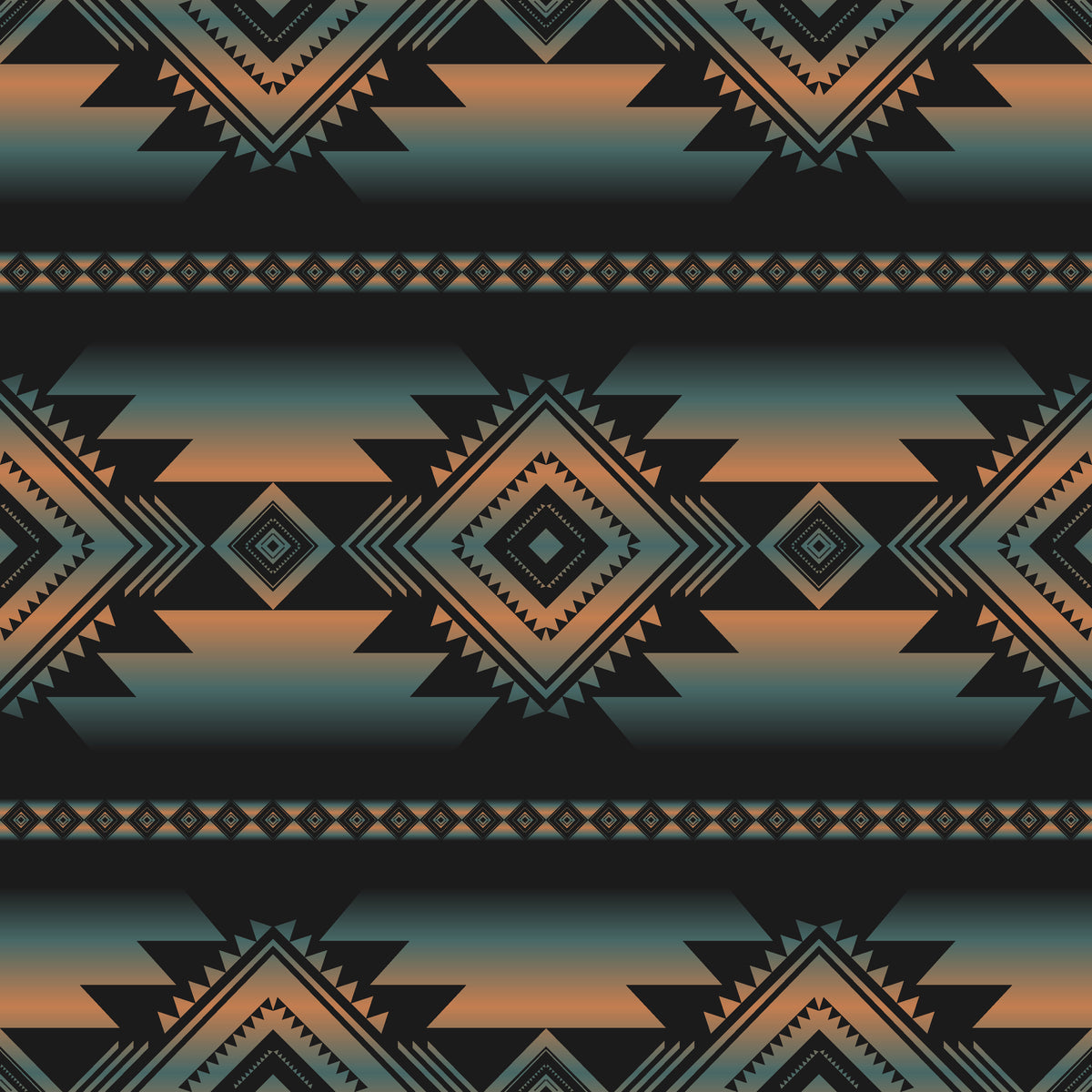 Geometric Southwestern wall covering with an ombre pattern of black stripes fading into orange—Desert Echoes