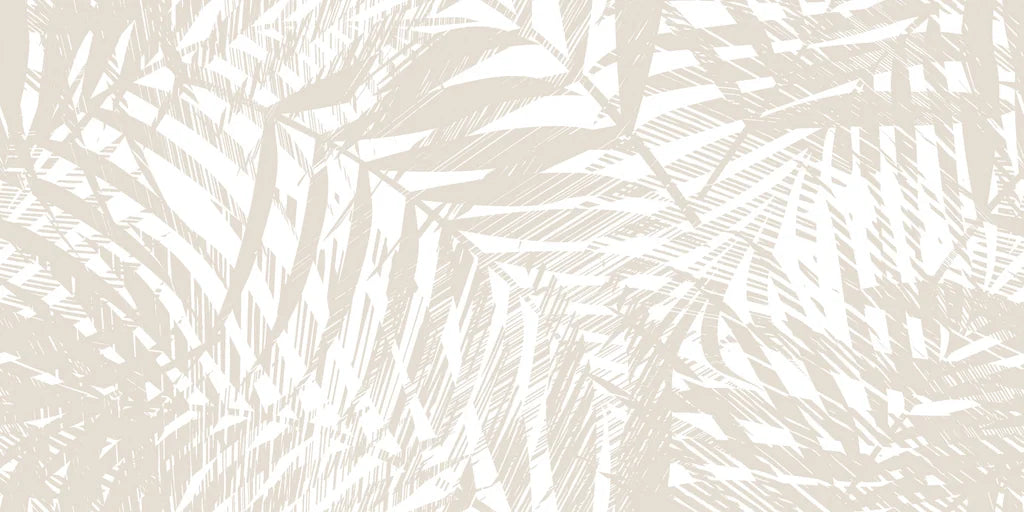 A hand-drawn layered linework pattern on muted wallpaper, depicting abstract palm fronds for a soft, textured effect.