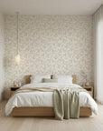 Dew & Gold elegant gold botanical leaf wallpaper adding character to a cozy bedroom