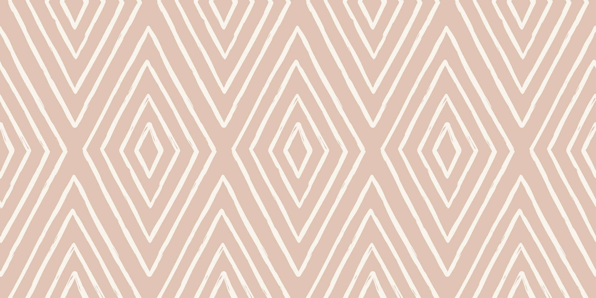 Neutral diamond wallpaper with hand-drawn white linework forming a repeating geometric pattern on a soft beige background.
